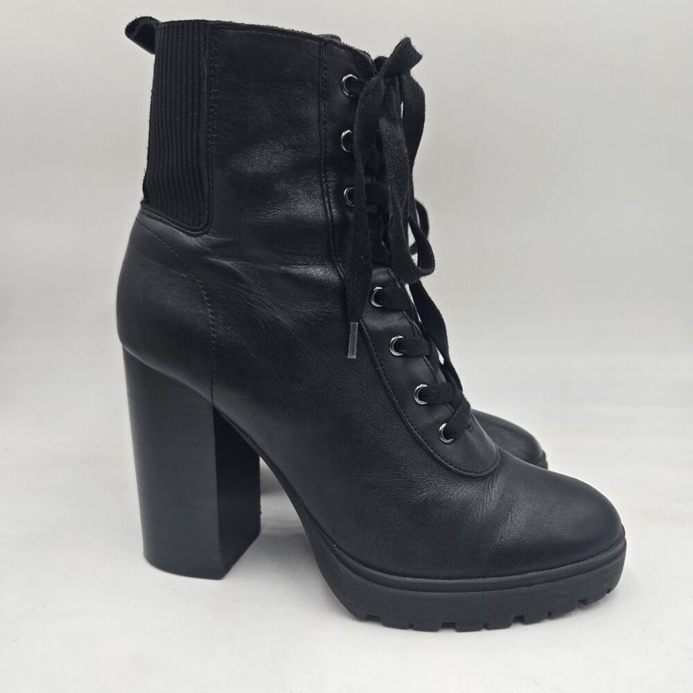 Leather Combat Boots Steve Madden Latch Women’s 9 M Lug Sole High Heel Grunge